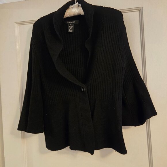 NINE WEST Classic Black Short Cardigan w/ Flared Hem & Bell Sleeves SIZE XL - Picture 4 of 5